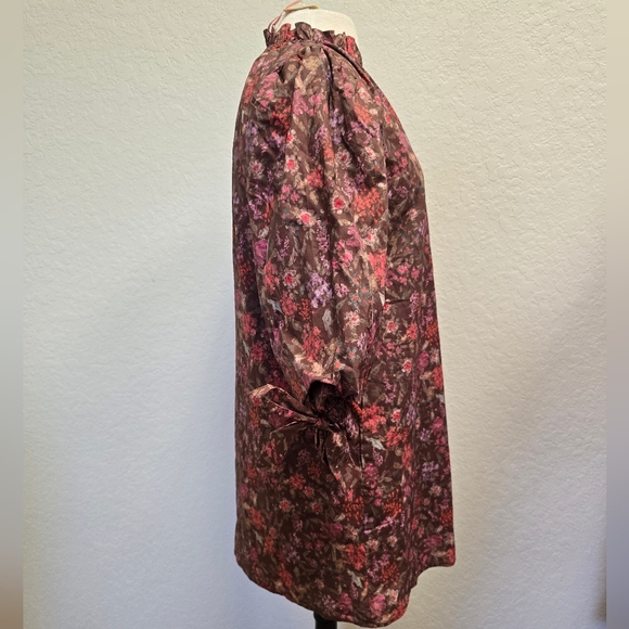Entro NWT Brown Floral Puff Sleeve Floral Dress Size Small - Picture 7 of 9
